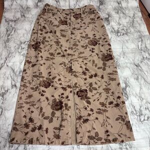 Eddie Bauer Y2K Vintage Olive Tan Floral Maxi Midi Skirt 100% Cotton size 6
